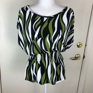 HAPPIE WOMENS DOLMAN SLEEVE RETRO CINCH ELASTIC WAIST SZ MED